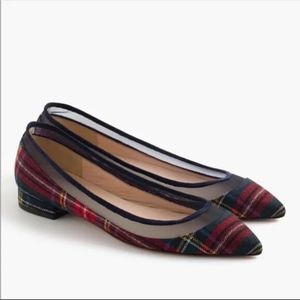 J. Crew Women's Mesh Stewart Plaid Career Pointed Toe Flats